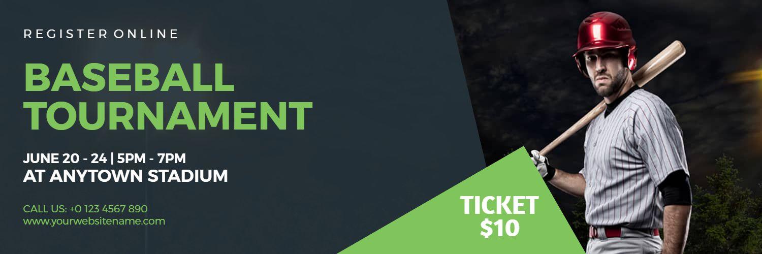 Baseball Tournament Registration with Player on Dark Background Banner Template