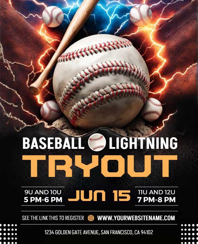 Baseball Tryout Lightning Theme Flyer Template