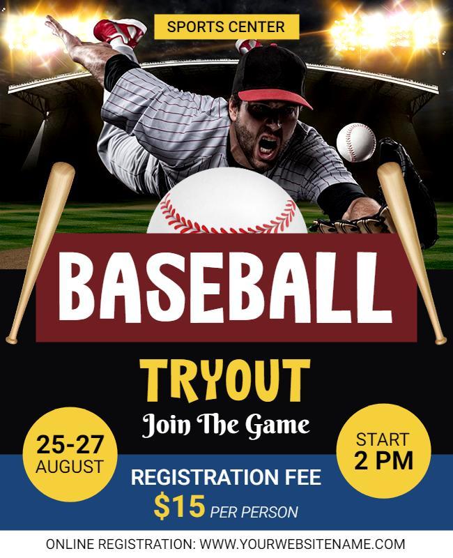 Dynamic Sports Baseball Tryout Registration Flyer Template