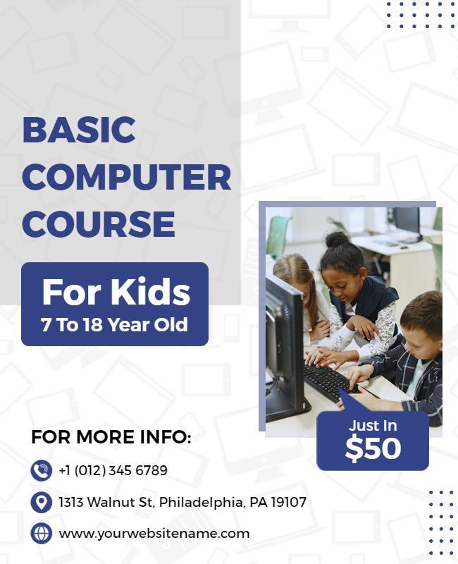 Basic Computer Course for Kids Flyer Template