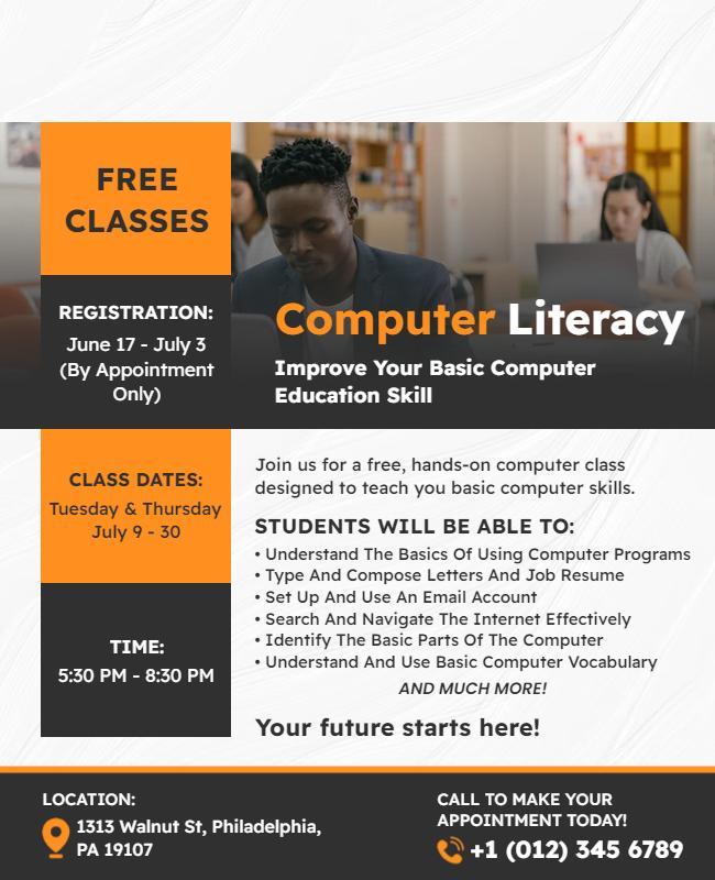 Basic Computer Skills Educational Flyer Template