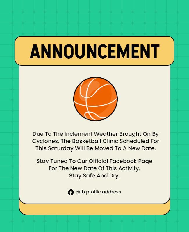 Basketball Clinic Rescheduling Announcement Flyer Template