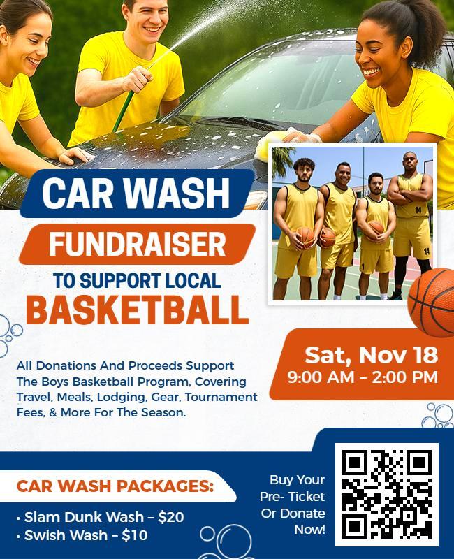 Basketball Fundraiser Car Wash Event Flyer Template