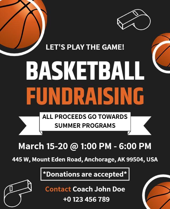 Dynamic Orange Basketball Fundraising Event Flyer Template