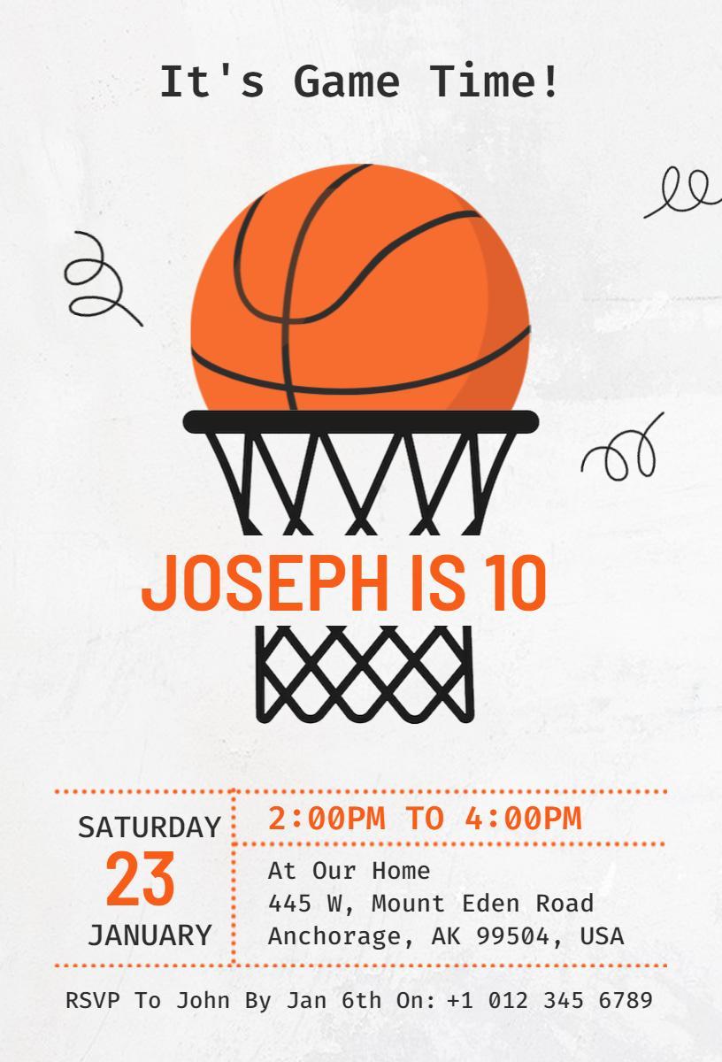 Basketball Game Time Fun Birthday Celebration Invitation Template