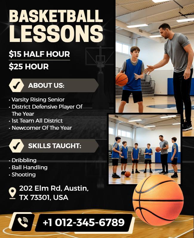 Basketball Lessons Enrollment Advertisement Flyer Template