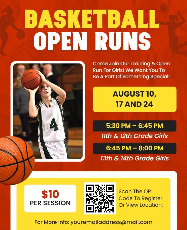 Basketball Open Runs for Girls Flyer Template