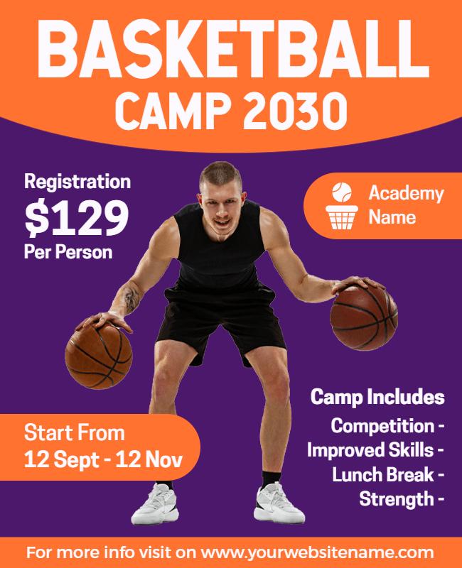 Dynamic Orange Basketball Camp Training Flyer Template