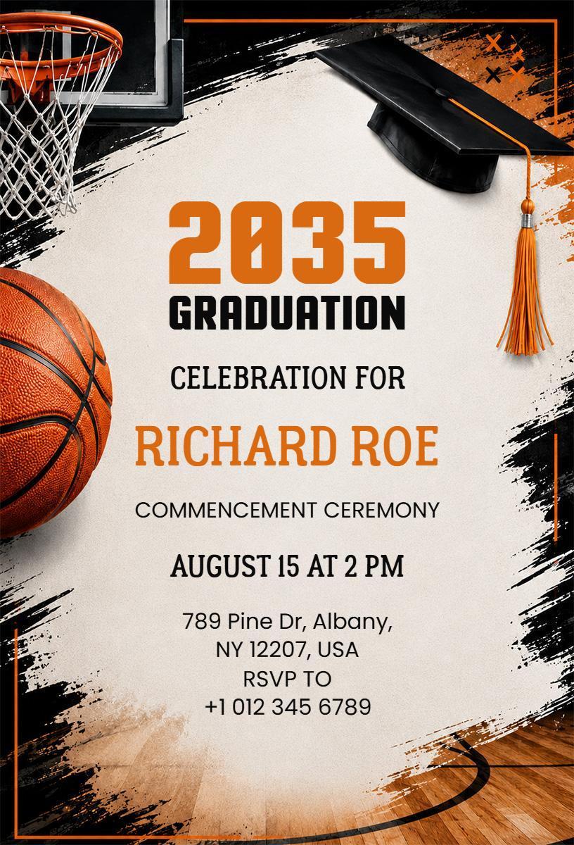 Basketball Theme 2035 Graduation Ceremony Invitation Template