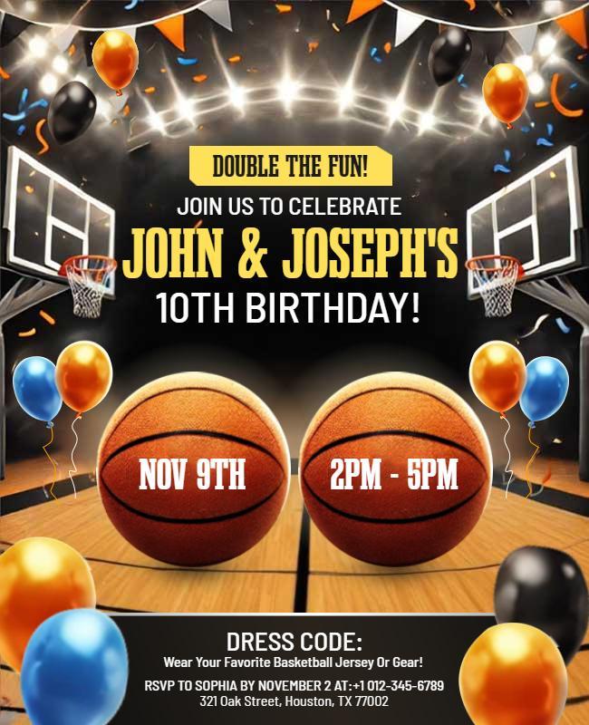 Basketball Themed Birthday Party Flyer Template