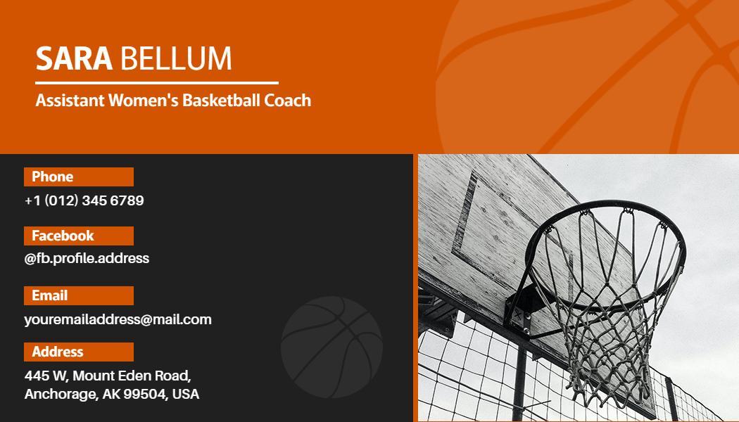 Basketball Themed Coach Professional Visiting Card Template