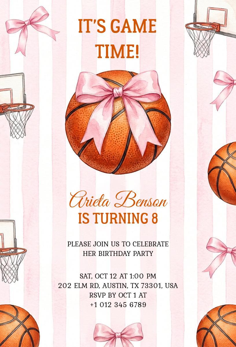 Basketball Themed Fun 8th Birthday Celebration Invitation Template