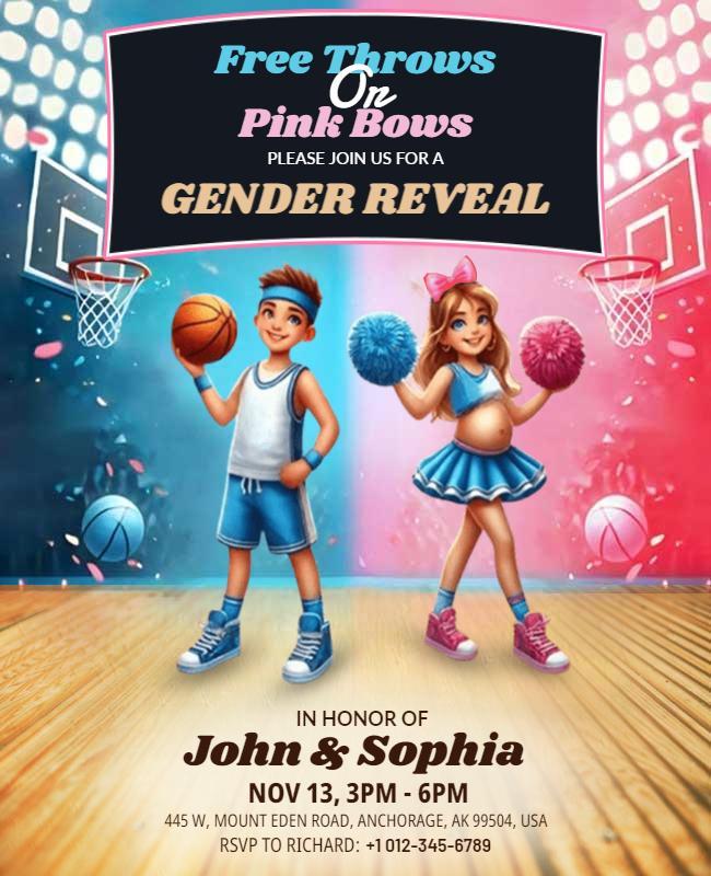 Basketball Themed Gender Reveal Party Flyer Template