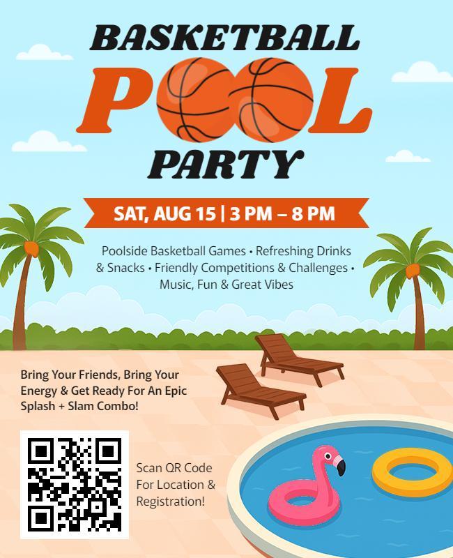 Basketball Themed Pool Party Flyer Template