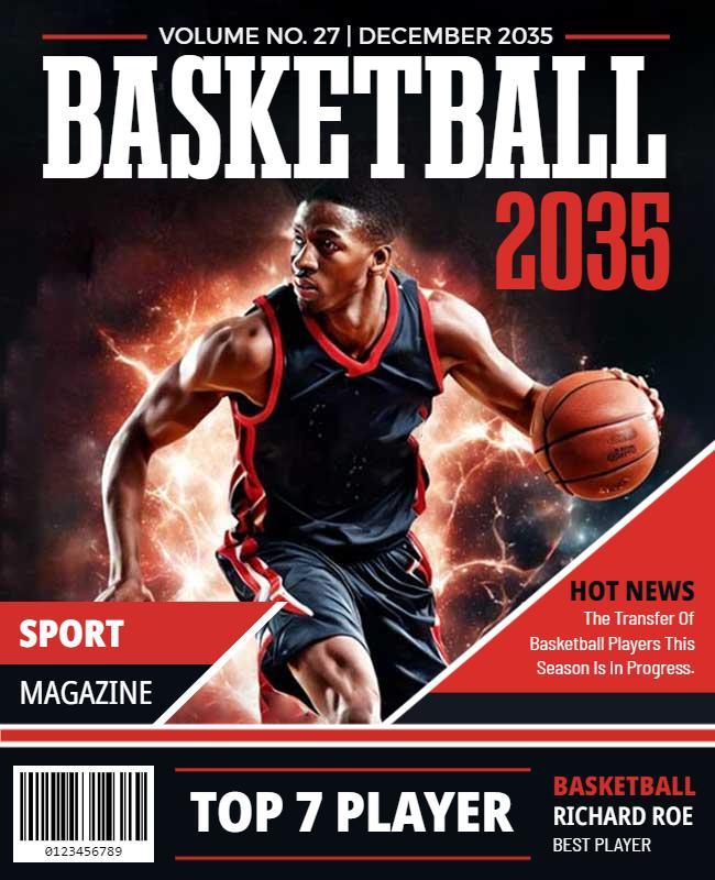 Basketball Themed Sports Magazine Flyer Template