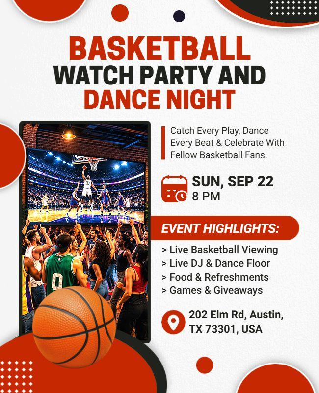 Basketball Watch Party and Dance Event Flyer Template