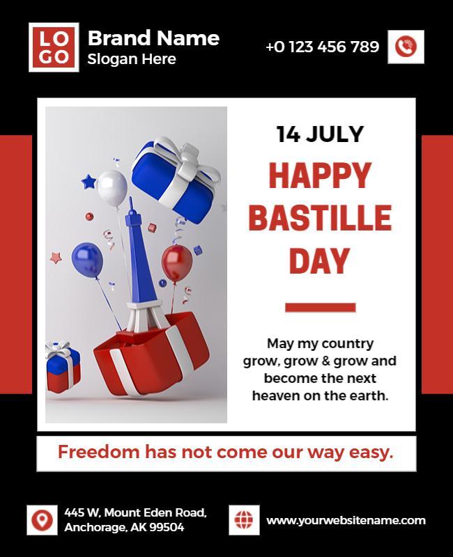 Festive Red and Blue Bastille Day Celebration Flyer Template