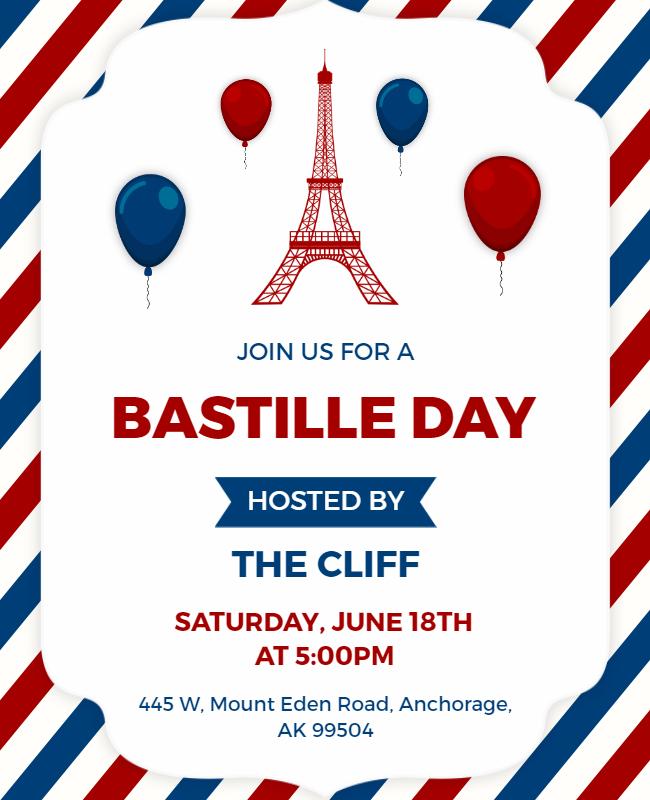 Festive Red White Blue Bastille Day Celebration Flyer Template