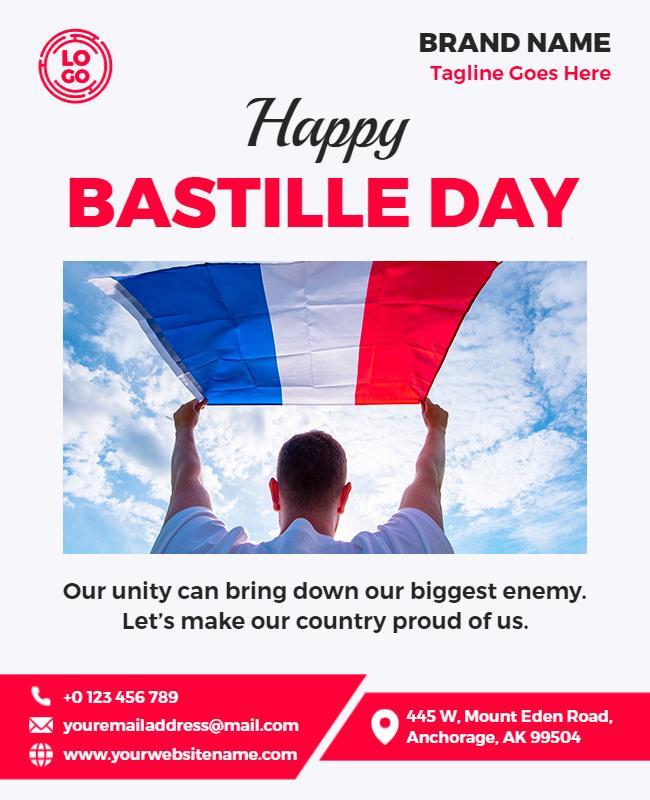 Patriotic Blue White Red Bastille Day Celebration Flyer Template