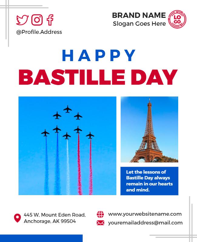 Colorful Red and Blue Bastille Day Air Show Flyer Template