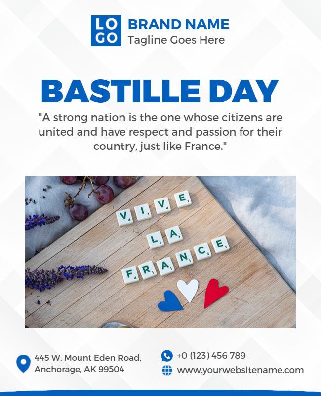 Patriotic Blue and White Bastille Day Celebration Flyer Template