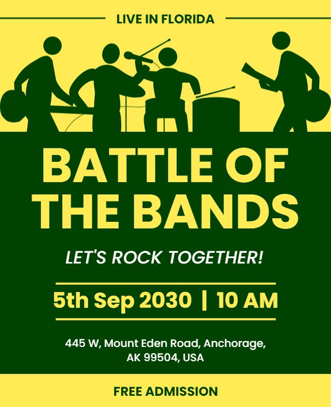 Energetic Yellow Battle of the Bands Music Event Flyer Template