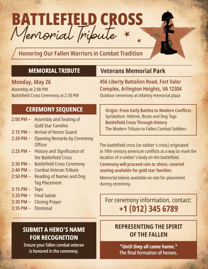 Battlefield Cross Memorial Tribute Flyer Template