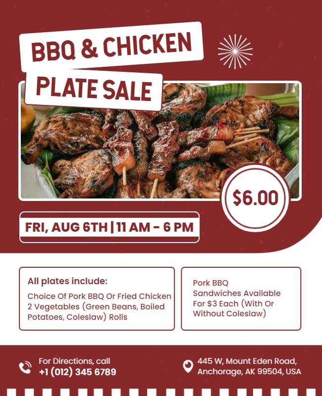 Bbq and Chicken Plate Sale Event Flyer Template