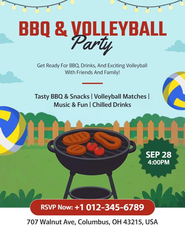 BBQ and Volleyball Party Invitation Flyer Template