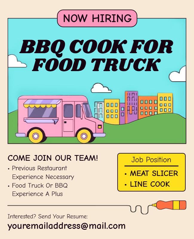 BBQ Cook for Food Truck Job Opening Flyer Template