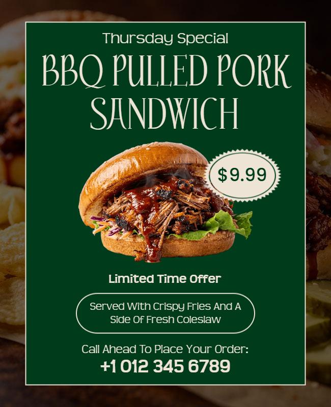 BBQ Pulled Pork Sandwich Promo Flyer Template