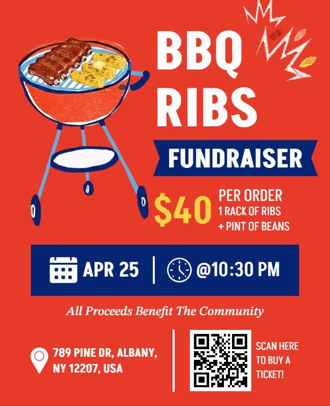 BBQ Ribs Fundraiser Benefit Community Flyer Template