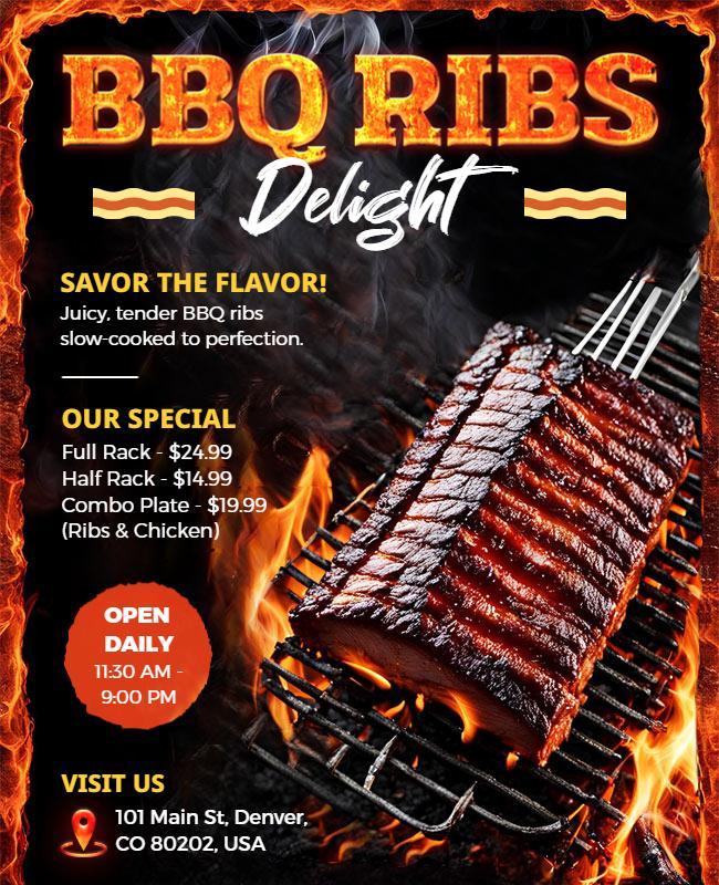 BBQ Ribs Restaurant Promotion Flyer Template