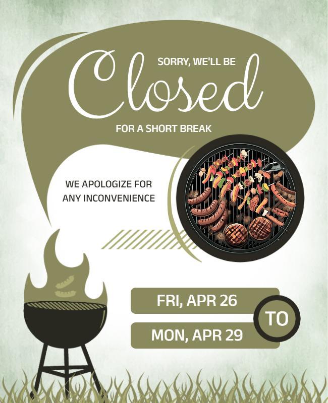 BBQ Shop Closed Announcement Flyer Template