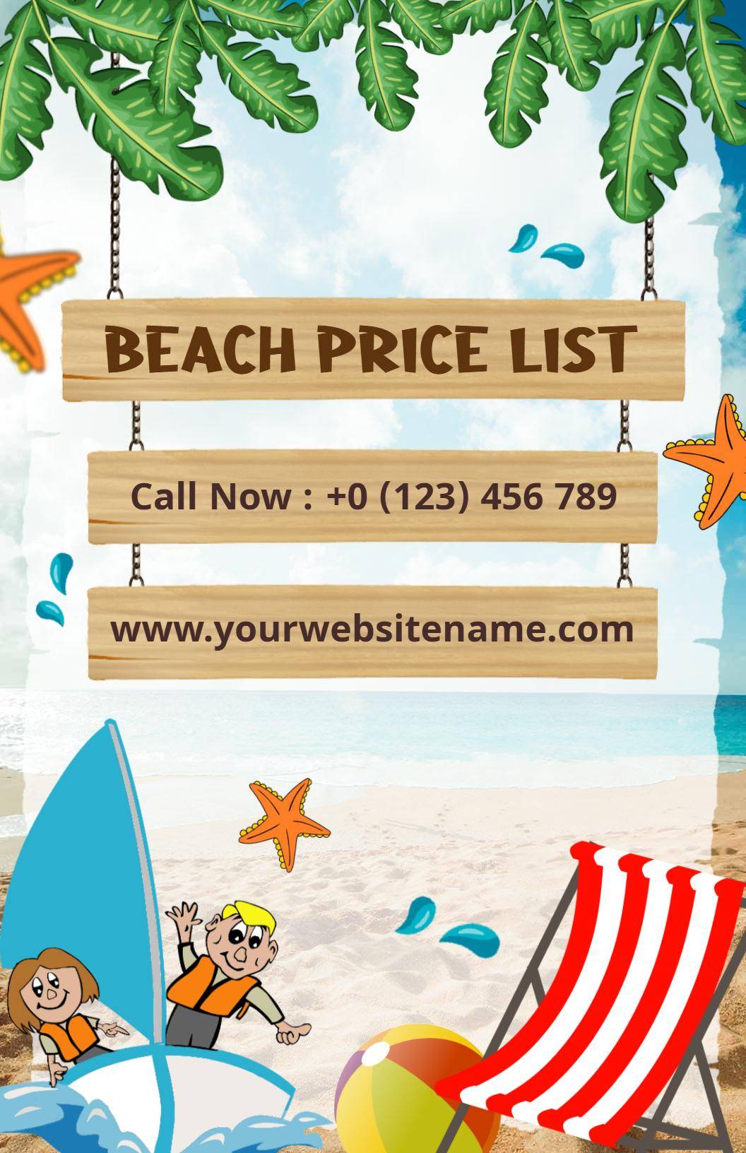 Beach Adventure Activities Price List Template