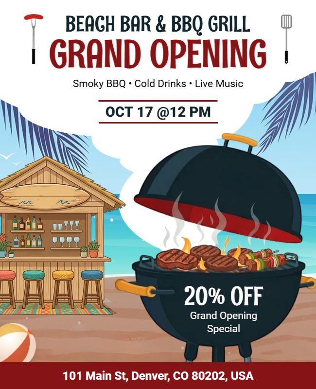 Beach Bar and BBQ Grand Opening Discount Flyer Template