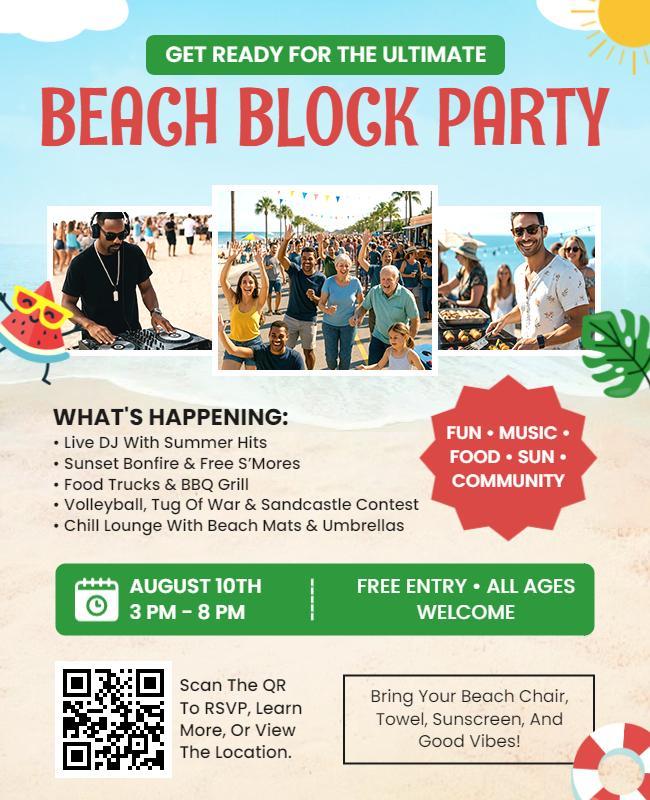 Beach Block Party Celebration Flyer Template