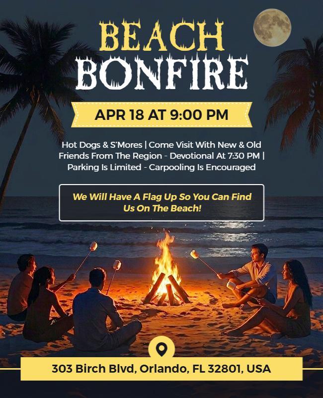 Beach Bonfire Event Invitation Poster Template