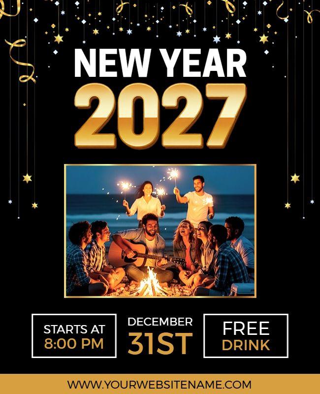 Beach Bonfire New Year 2027 Event Flyer Template