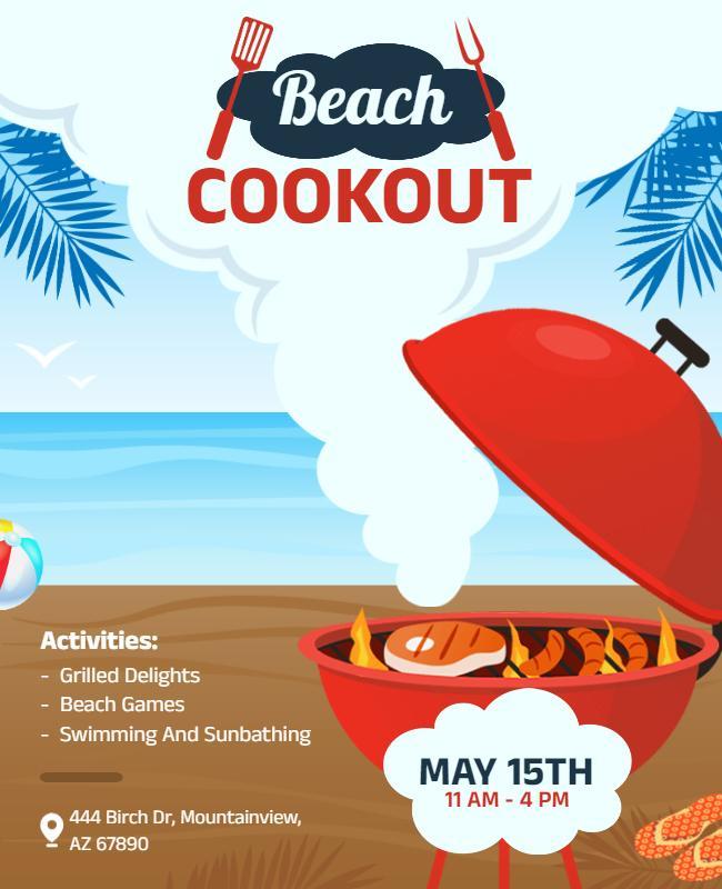 Beach Cookout Event with Grilled Delights Flyer Template