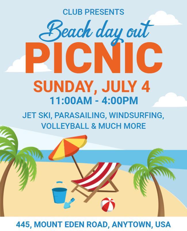 Beach Day Out Picnic Event Flyer Template