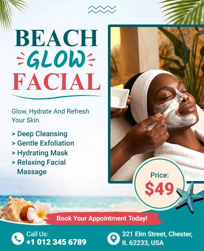 Beach Glow Facial Treatment Promotion Flyer Template