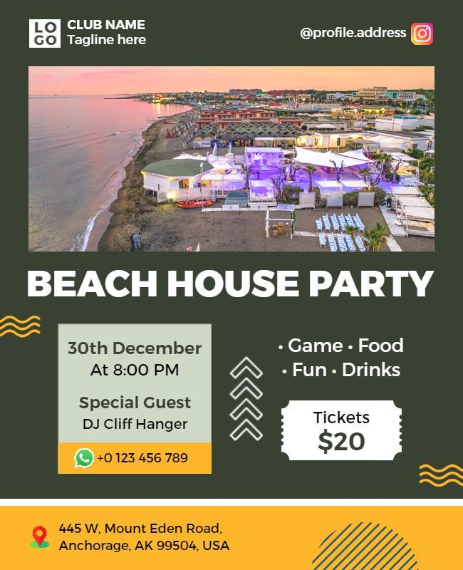 Beach House Party Celebration Flyer Template