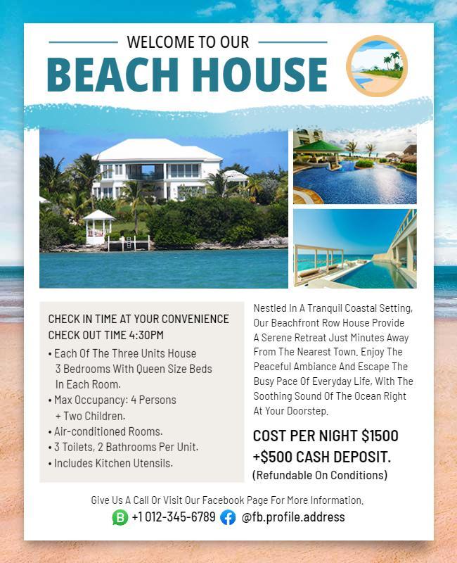 Beach House Rental Promotion Flyer Template