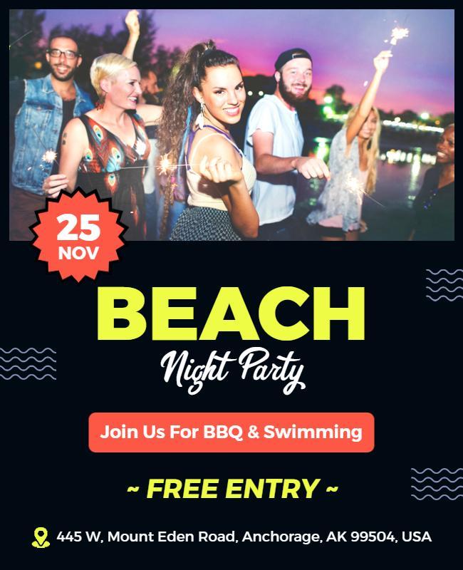 Beach Night Party with Bbq and Swimming Flyer Template