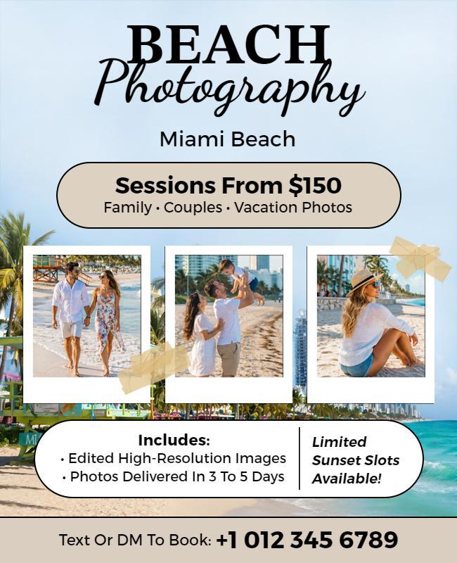 Beach Photography Sessions Advertising Flyer Template