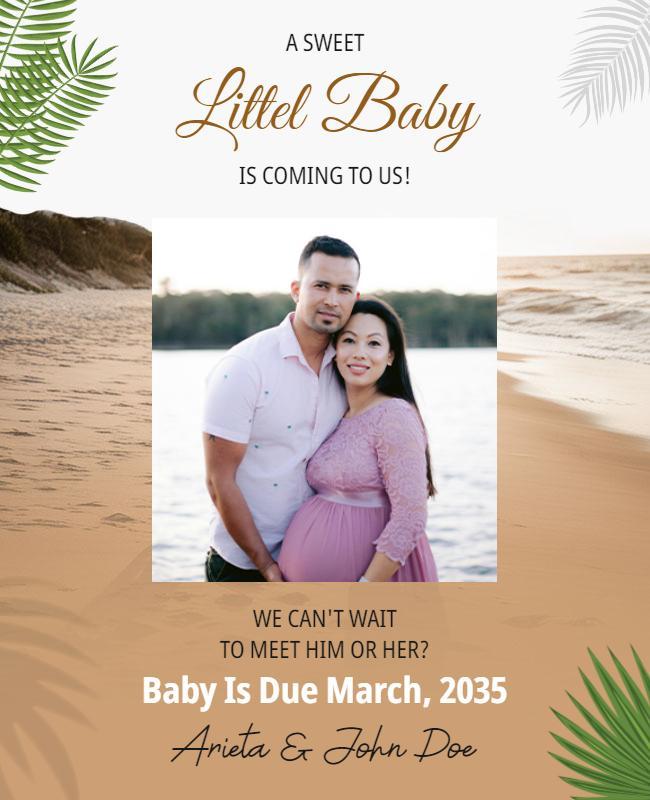 Beach Theme Baby Announcement Flyer Template