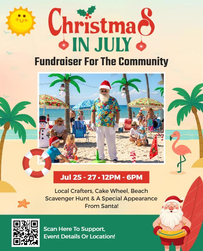 Beach Theme Christmas in July Fundraising Event Flyer Template