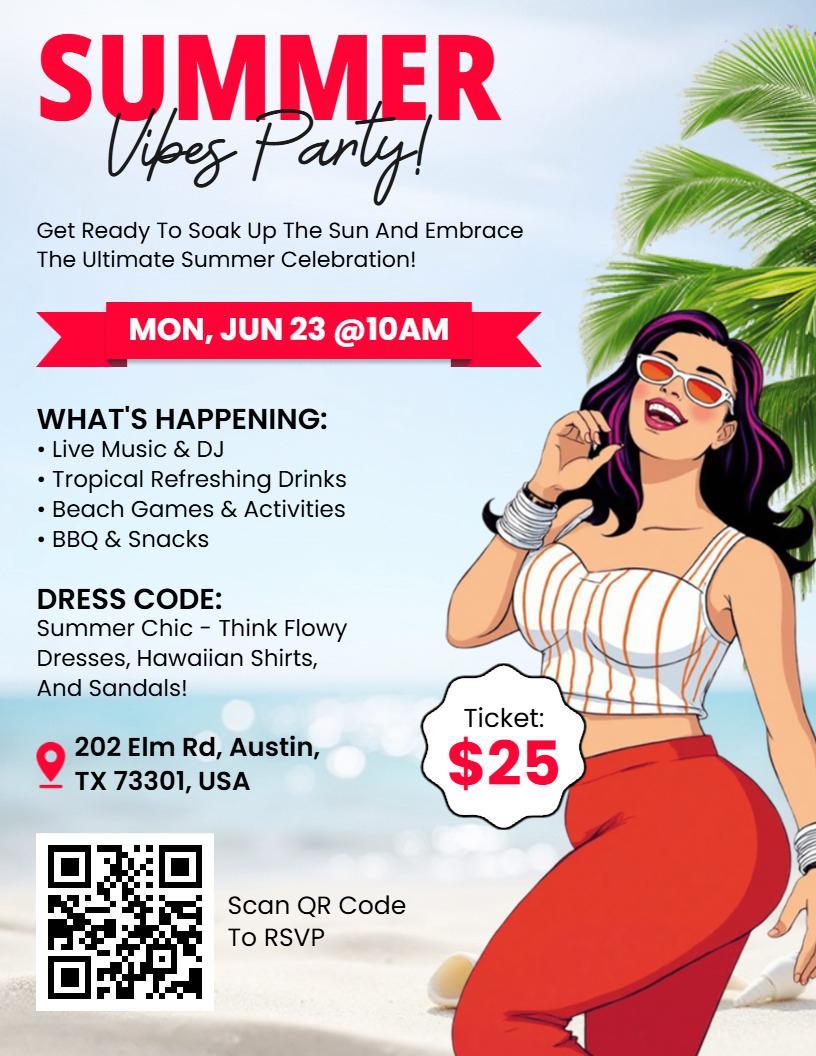 Beach Theme Summer Vibes Party Flyer Template