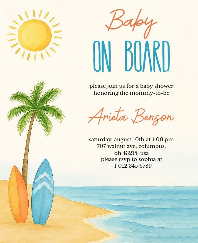 Beach Themed Baby Shower Invitation Flyer Template
